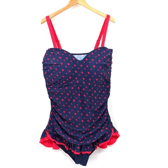Mazu Swimsuit One Piece Swimsuit Womens 24W Blue Polkadot Tummy Control New - Picture 2 of 11